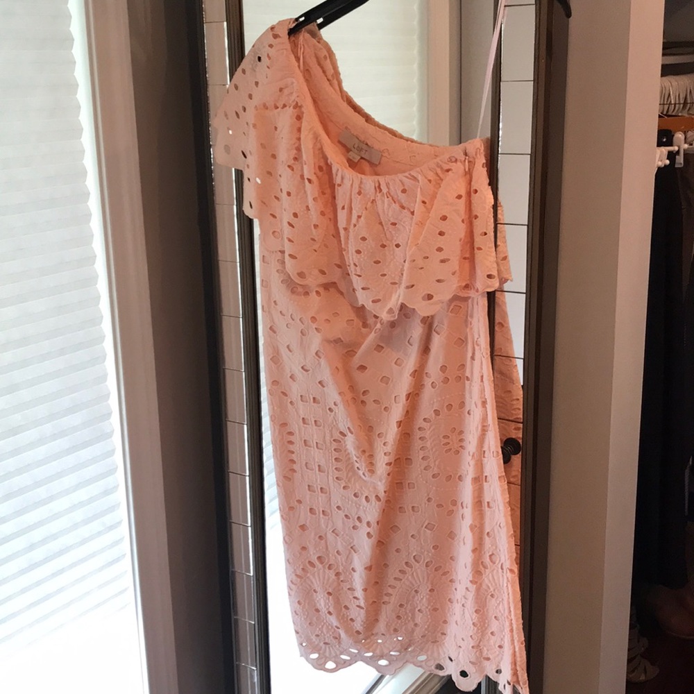 Loft, soft pink one shoulder dress
